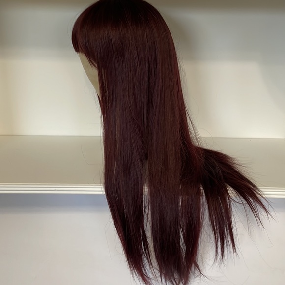 Wig Long Synthetic Hair and Bangs Dark Red Attaches with two clips Adjustable - Picture 5 of 10
